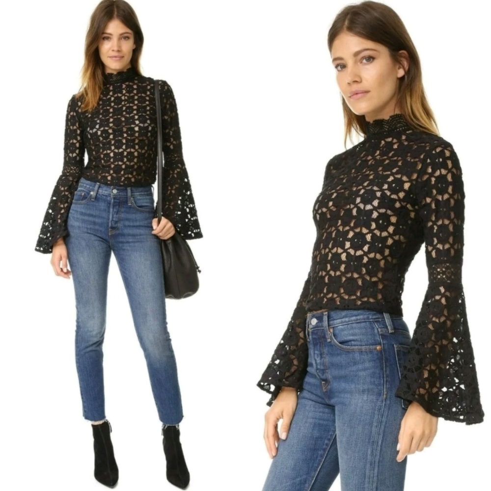 Free People Kiss And Bell Lace Top Bell Sleeve - Picture 3 of 8